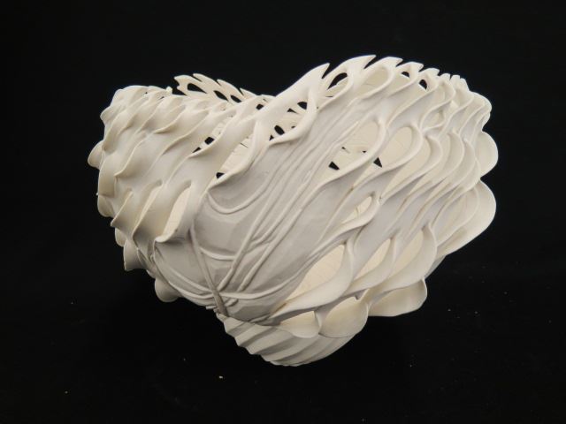 Appraisal: Studio Art Pottery Bowl swirling openwork signed and dated illegible