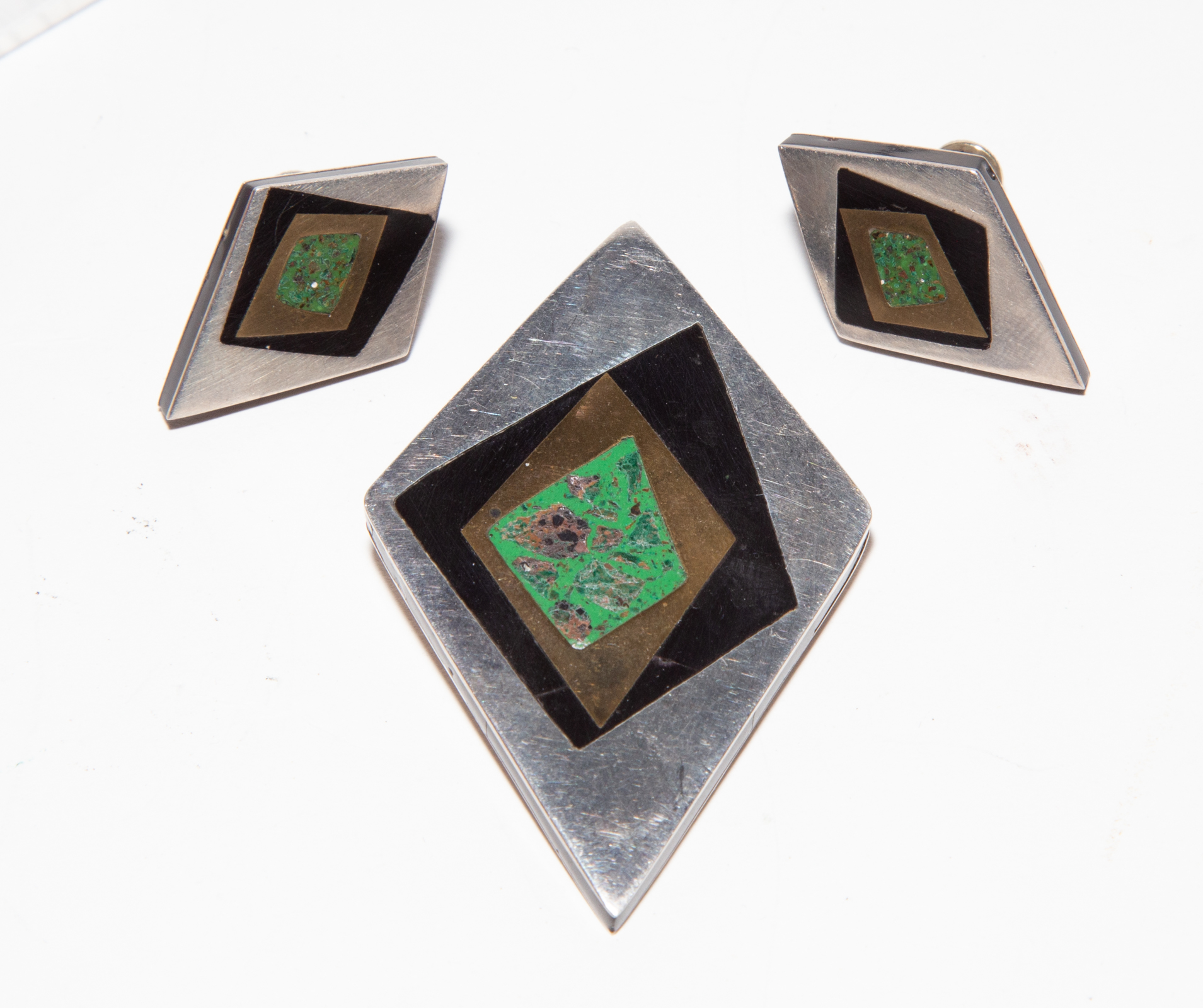 Appraisal: A STELLA POPOWSKI BROOCH EARRINGS SET sterling silver brooch and