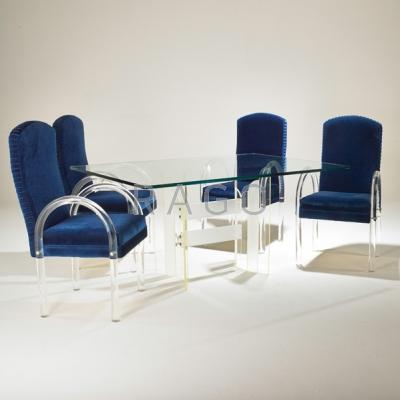 Appraisal: DESIGNER Four tall-back dining chairs and table USA s Acrylic