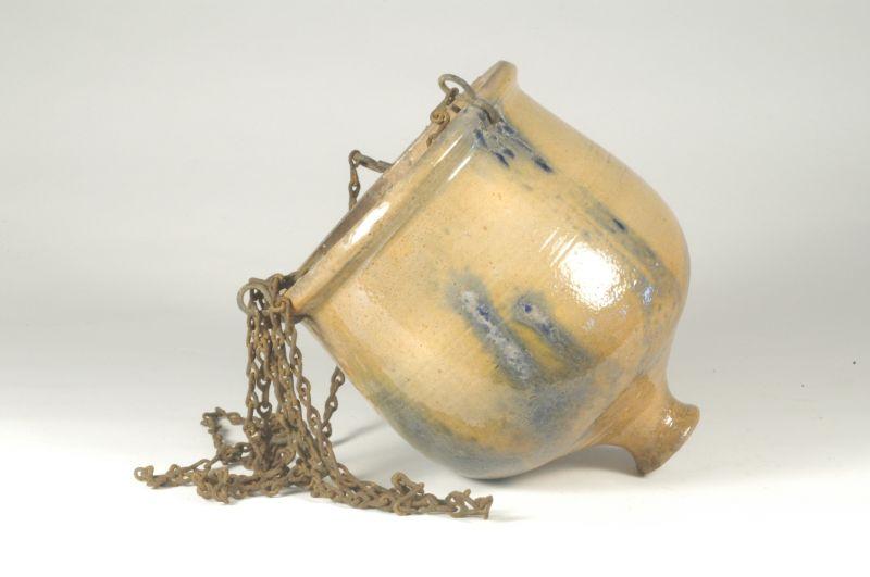 Appraisal: Unsigned att Auman Pottery Lead glazed with cobalt hanging planter