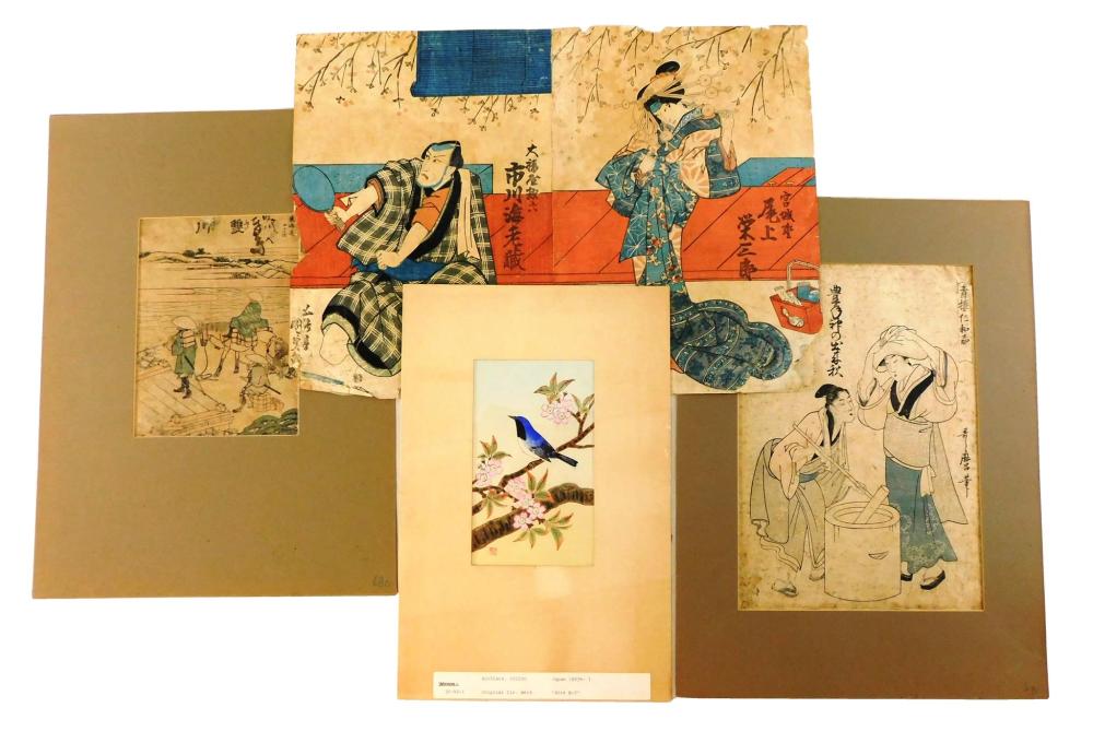 Appraisal: ASIAN Four Japanese color woodblock prints including Kitigawa Utamaro -