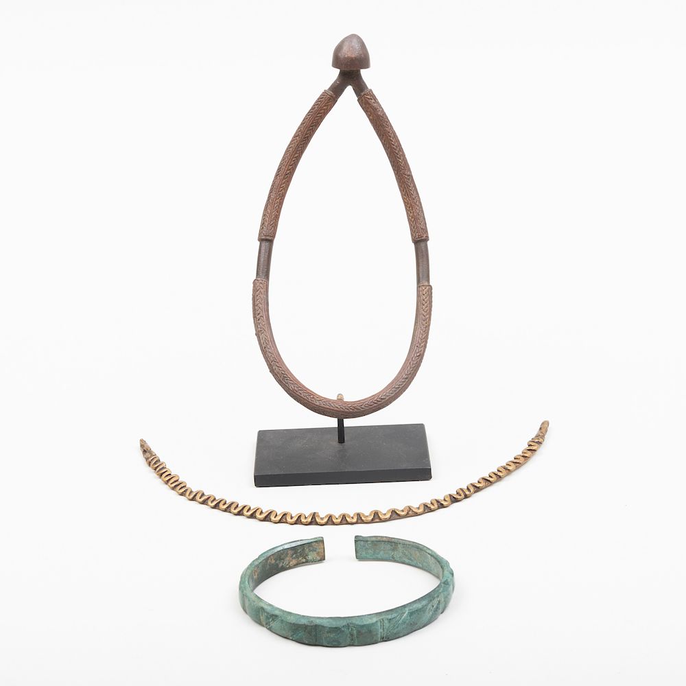 Appraisal: African Bronze Oval Necklace Together with a Voltaic Brass Armlet