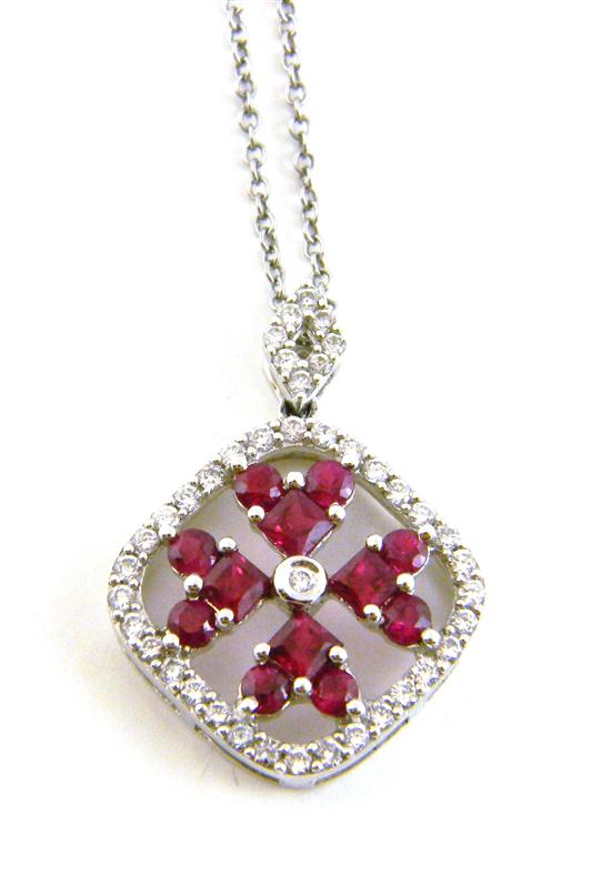 Appraisal: Jewelry a K white gold ruby and diamond cluster pendant