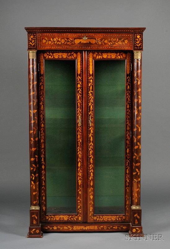 Appraisal: Dutch Fruitwood Marquetry-inlaid Walnut Vitrine th century rectangular top and