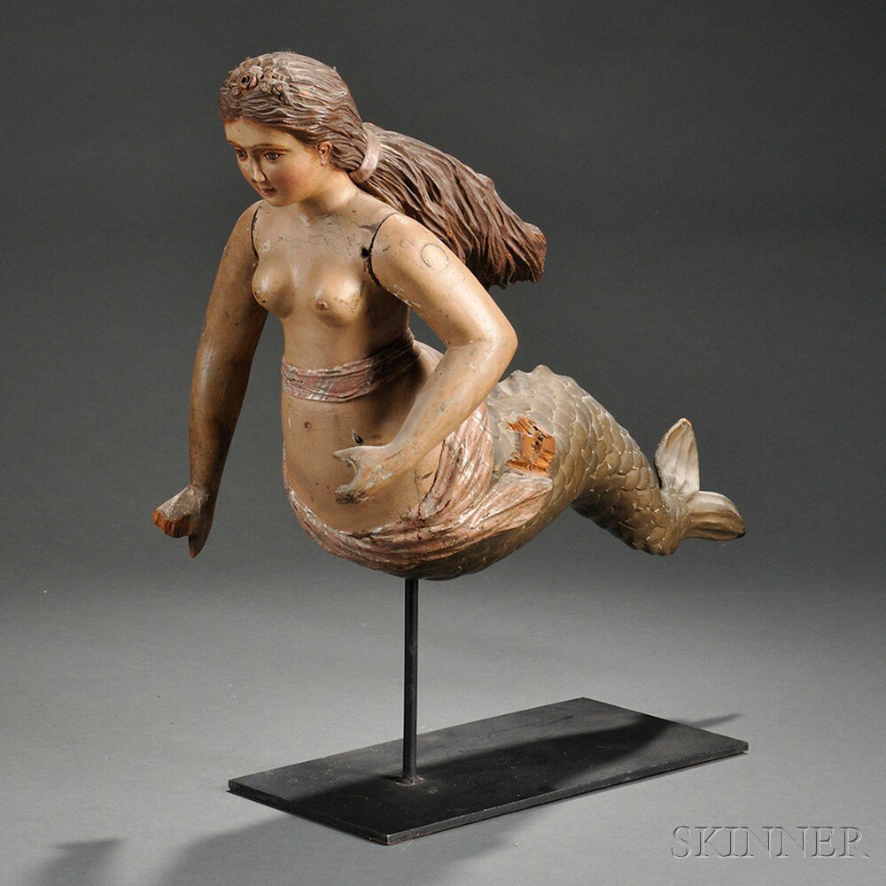 Appraisal: Carved Polychrome Mermaid Figure Wall Chandelier probably Black Forest Germany