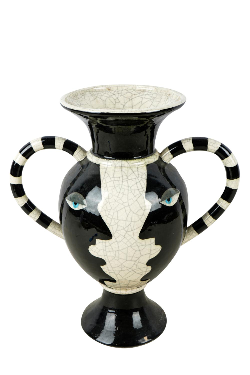 Appraisal: CONTEMPORARY CERAMIC TWO HANDLE VASEunsigned inches wide inches high Condition