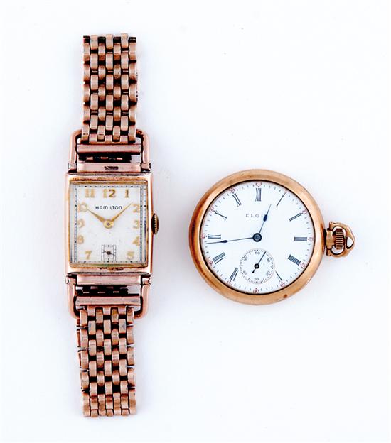 Appraisal: Gentleman's and lady's wristwatches gentleman's Hamilton rose gold-filled tank watch