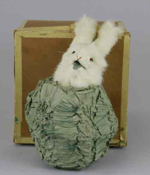 Appraisal: BOXED MECHANICAL RABBIT IN CABBAGE DeCamps automation features a mohair