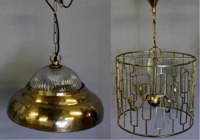 Appraisal: Contemporary Gilt and Brass Lighting Lot Includes a hammered brass