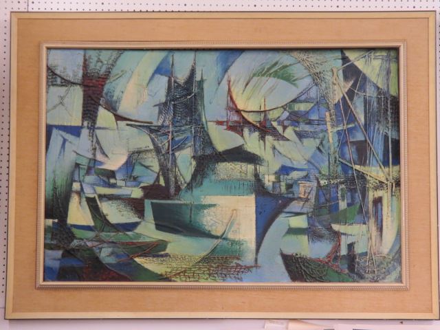 Appraisal: Charles Ensign oil and mixed media Late Tide boats in