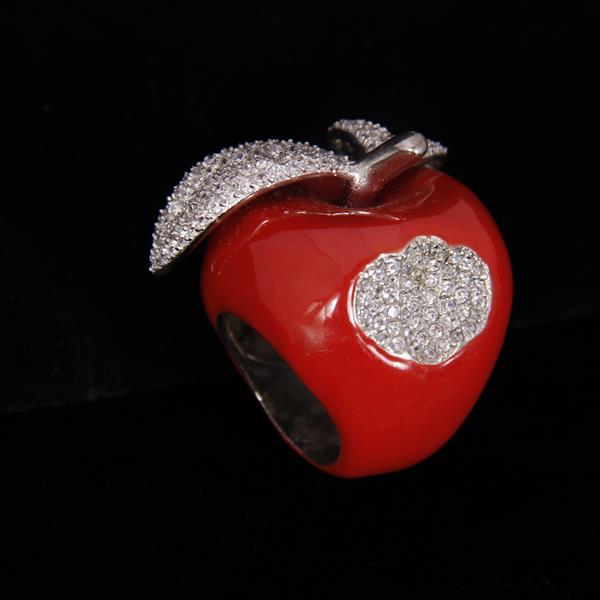 Appraisal: Sterling Silver Red Enamel Pave Figural Apple Vintage Designer Cocktail