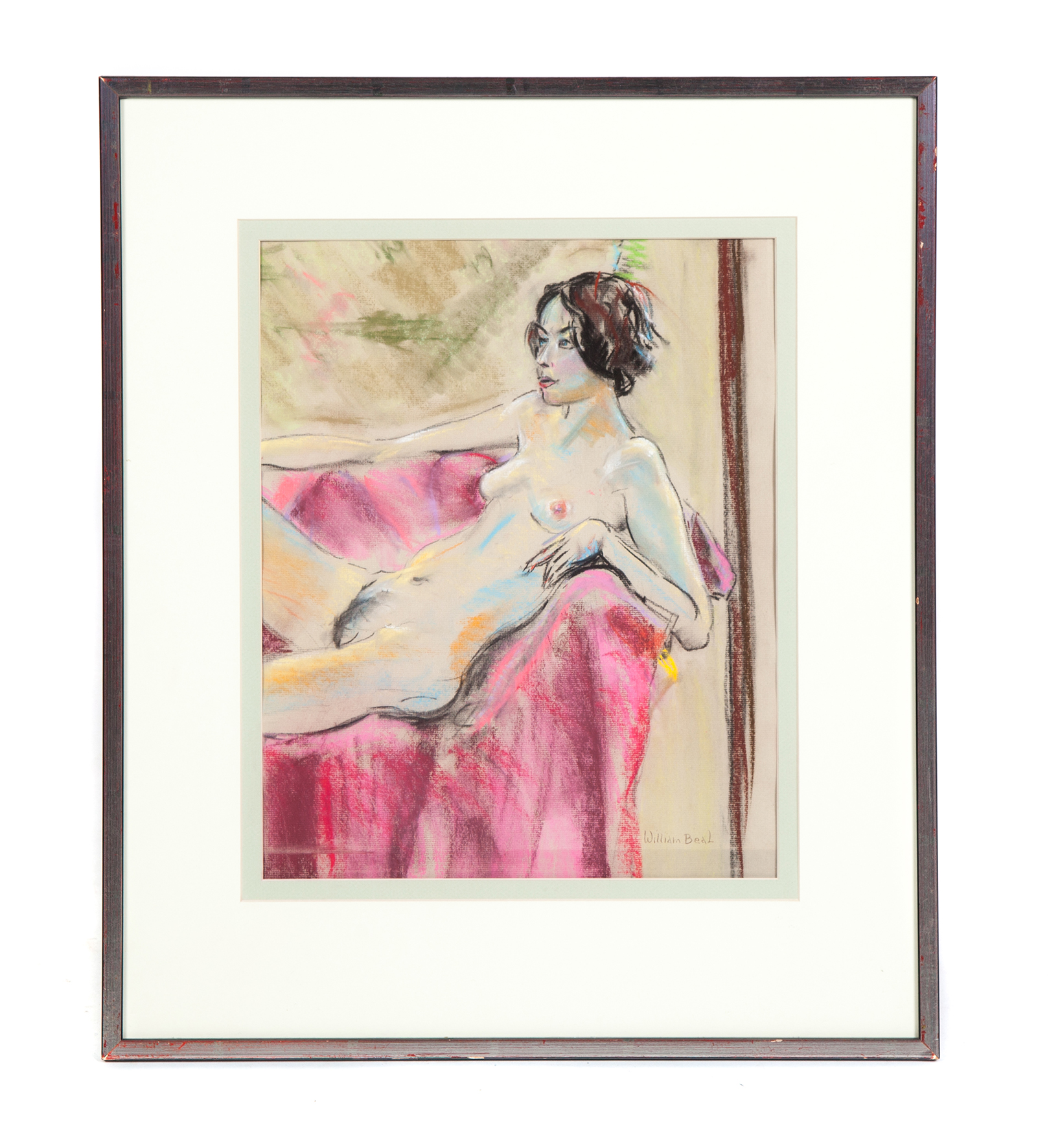 Appraisal: FRAMED AND MATTED CHALK OF LOUNGING NUDE WOMAN SIGNED WILLIAM