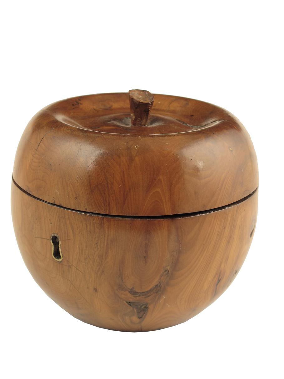 Appraisal: A th century yew wood apple shape tea caddy