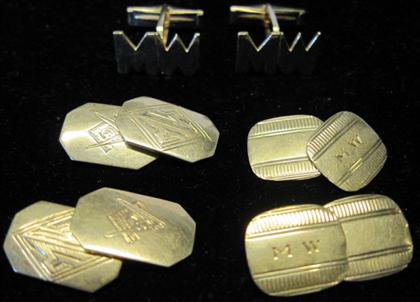 Appraisal: Group of three karat yellow gold cufflinks Each displaying the