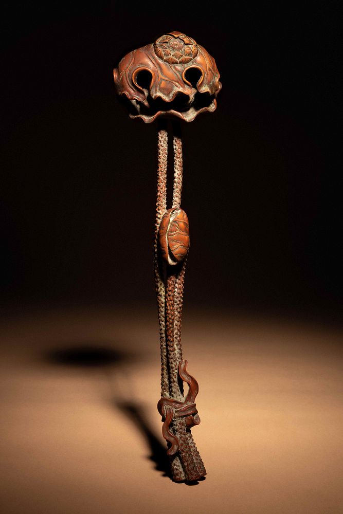 Appraisal: A Chinese Carved Boxwood 'Lotus and Frog' Ruyi Scepter A