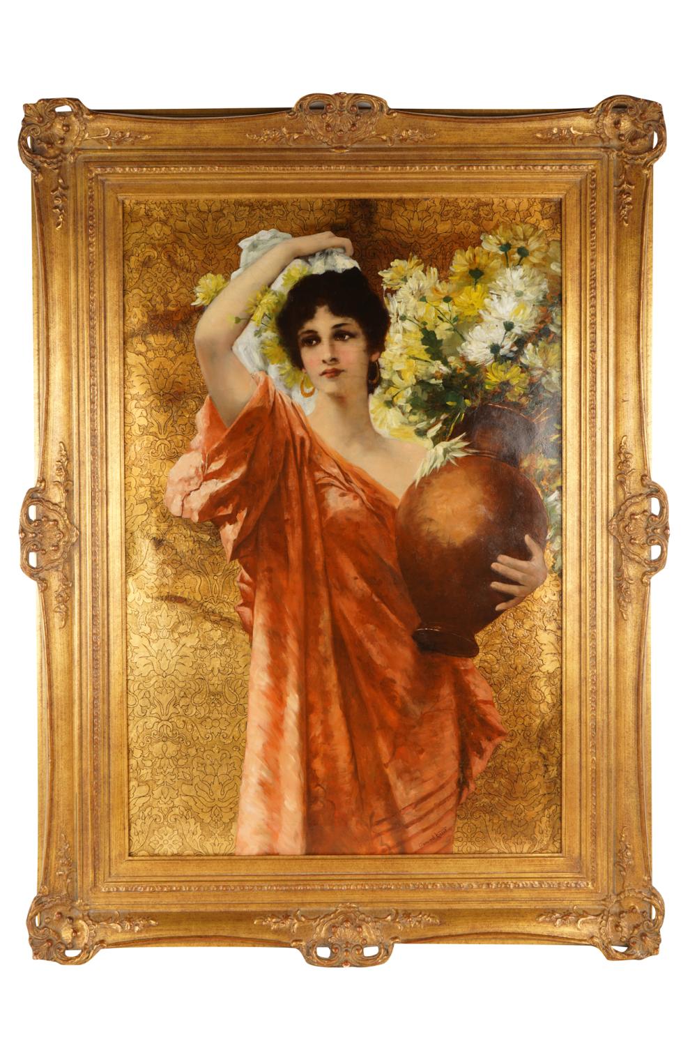 Appraisal: CONRAD KIESEL - WOMAN WITH FLOWERSoil on canvas signed lower