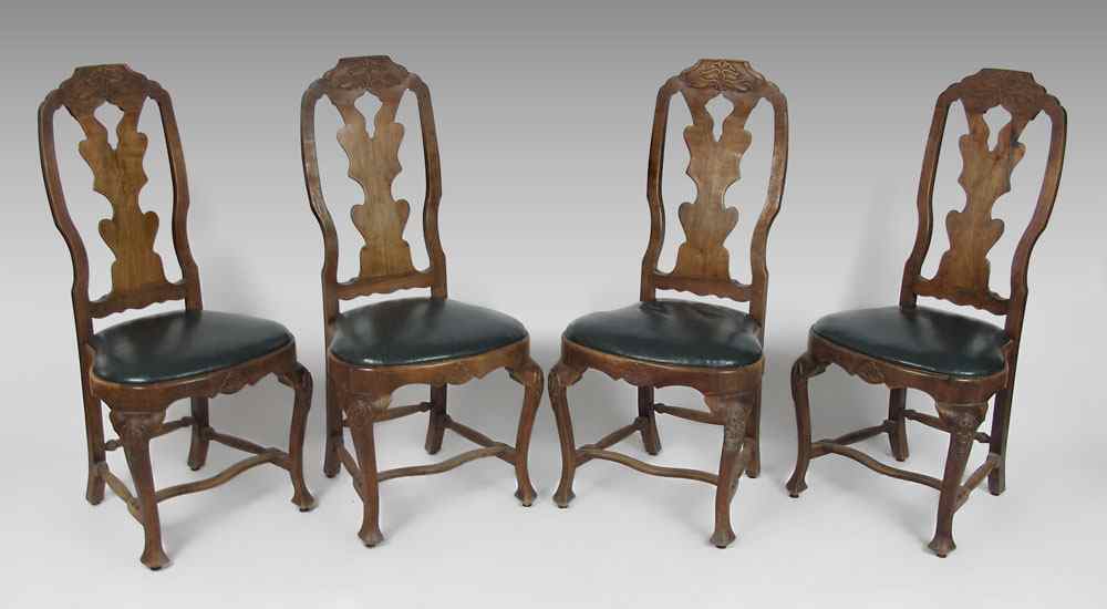 Appraisal: SET OF EARLY CARVED SIDE CHAIRS Pegged construction carved top