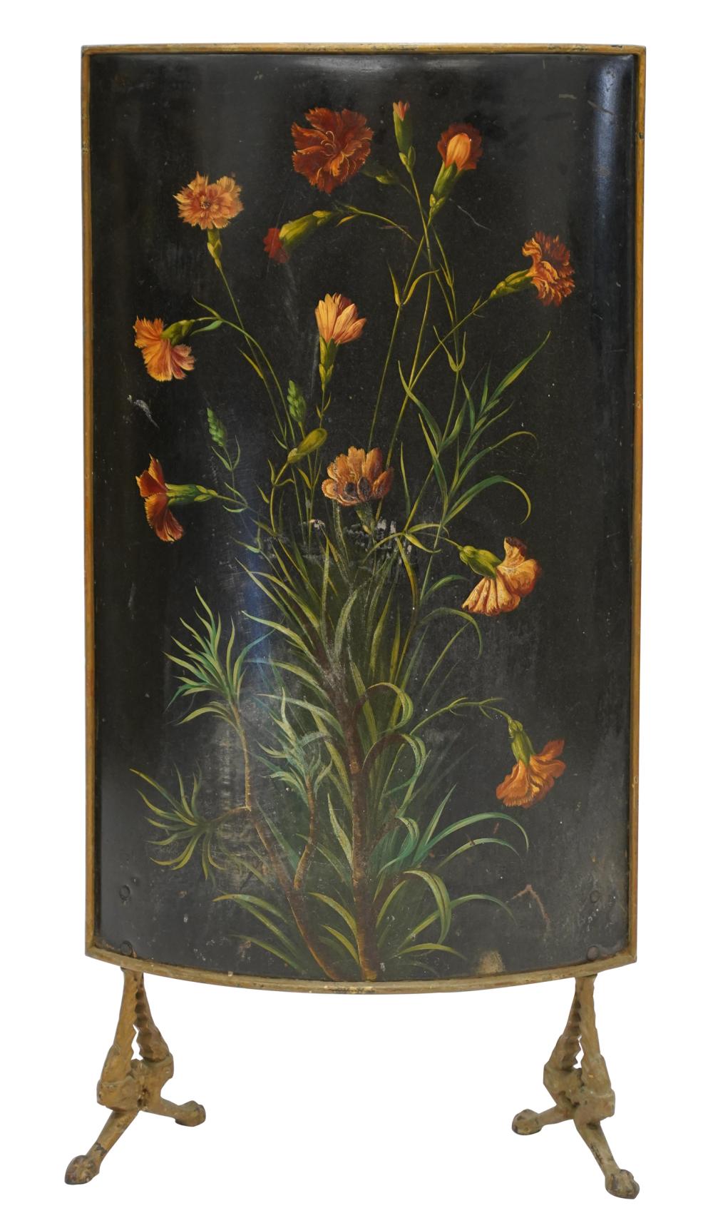 Appraisal: PAINTED TOLE FIRE SCREENthe slightly curved panel raised on brass