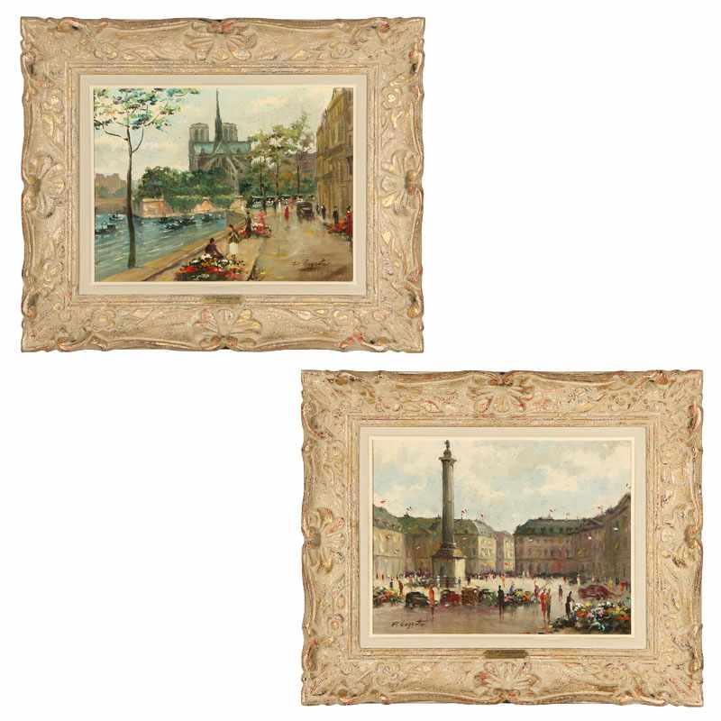 Appraisal: th Century Paris School Two Views of Paris Flower Sellers