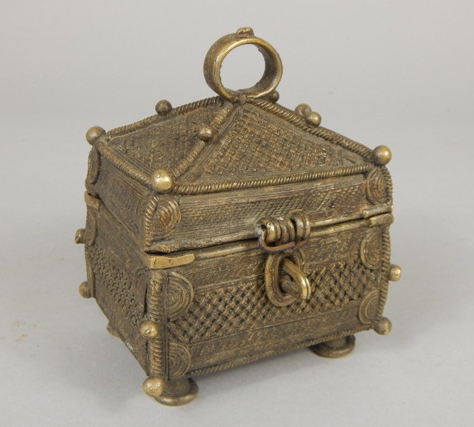 Appraisal: Tribal Art A woven brass box and cover on tapering