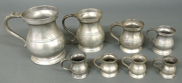 Appraisal: - Assembled set of eight English pewter measures early th