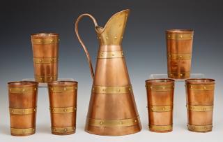 Appraisal: Seven Piece Mexican Brass Bound Copper Drink Set th c