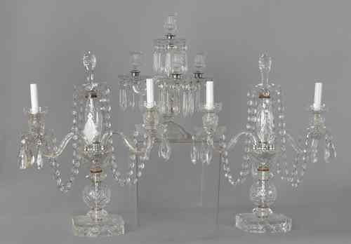 Appraisal: Pair of colorless glass candelabra electrified h together with a