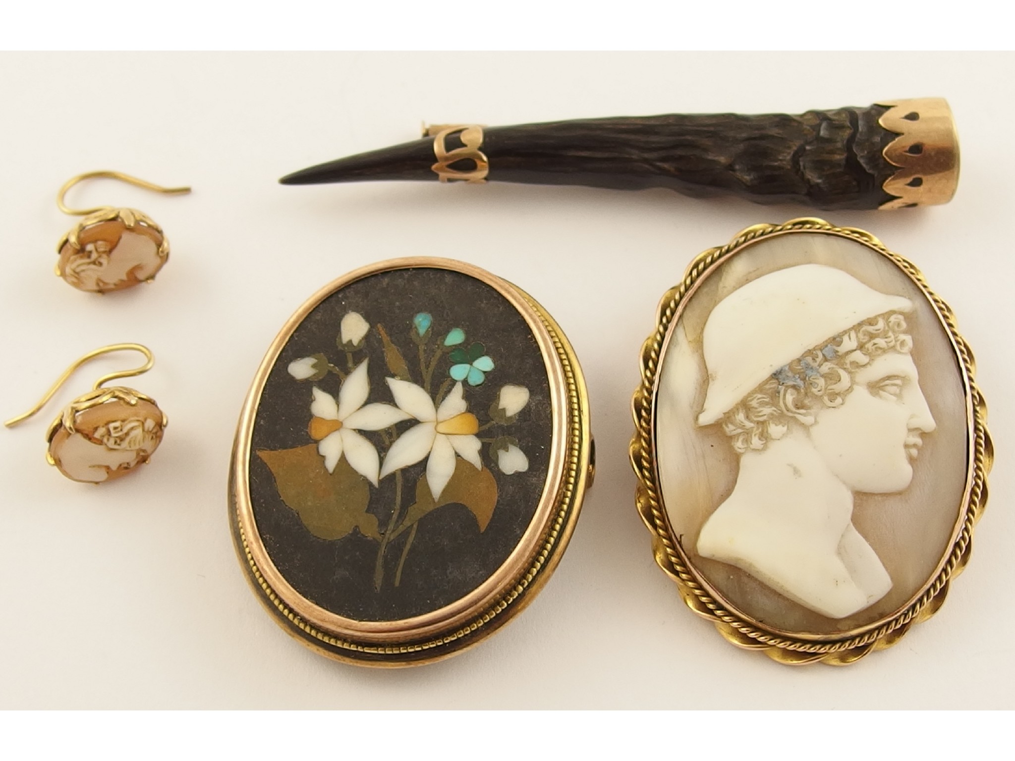 Appraisal: A pietra dura flower brooch in a ct frame a