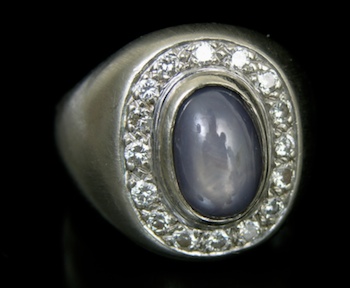 Appraisal: Gentleman's Star Sapphire Diamond Ring Gentleman's K brushed white gold