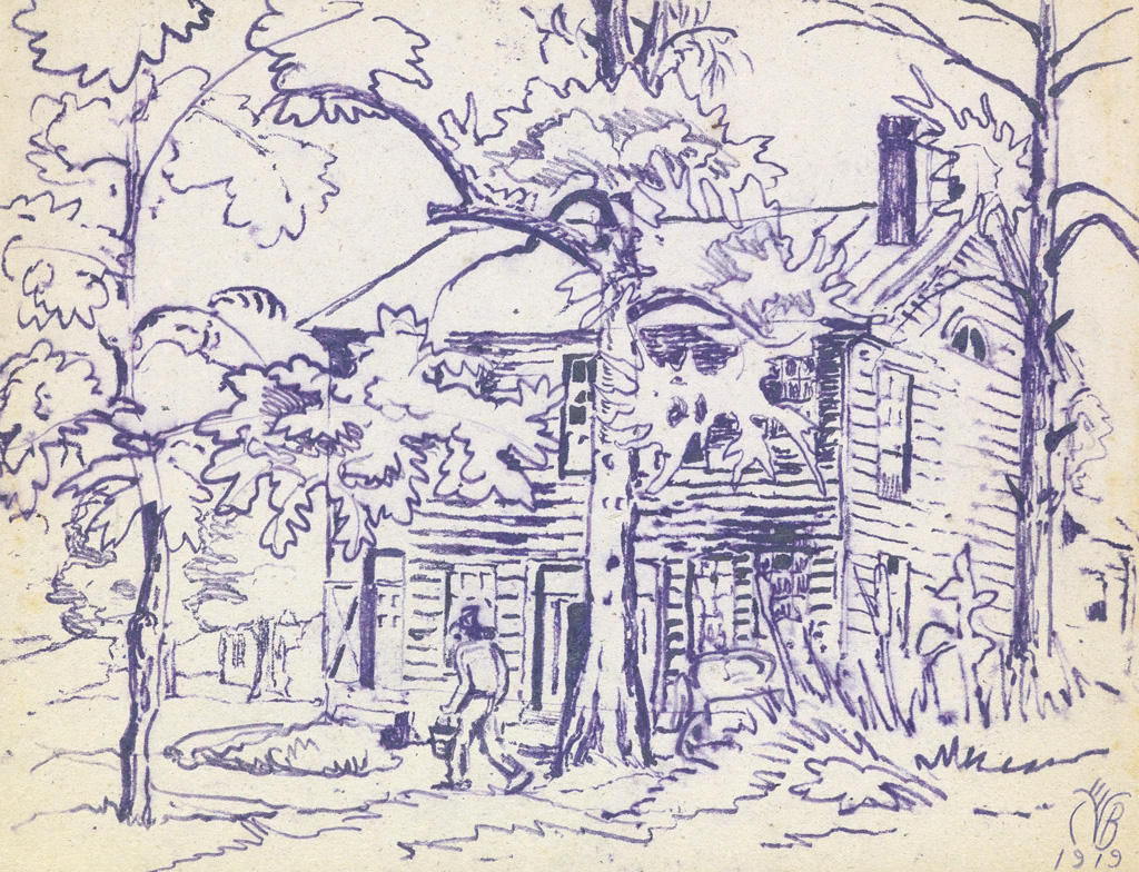 Appraisal: CHARLES BURCHFIELD Old Tavern Pen and bluish purple ink on