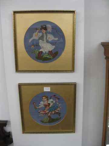 Appraisal: Pair of Fine Pettipoint Embroideries image of boy girl