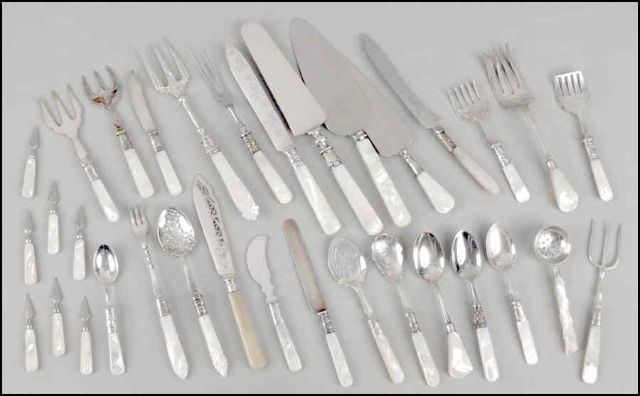 Appraisal: COLLECTION OF ENGLISH AND AMERICAN MOTHER-OF-PEARL HANDLED FLATWARE Comprised of