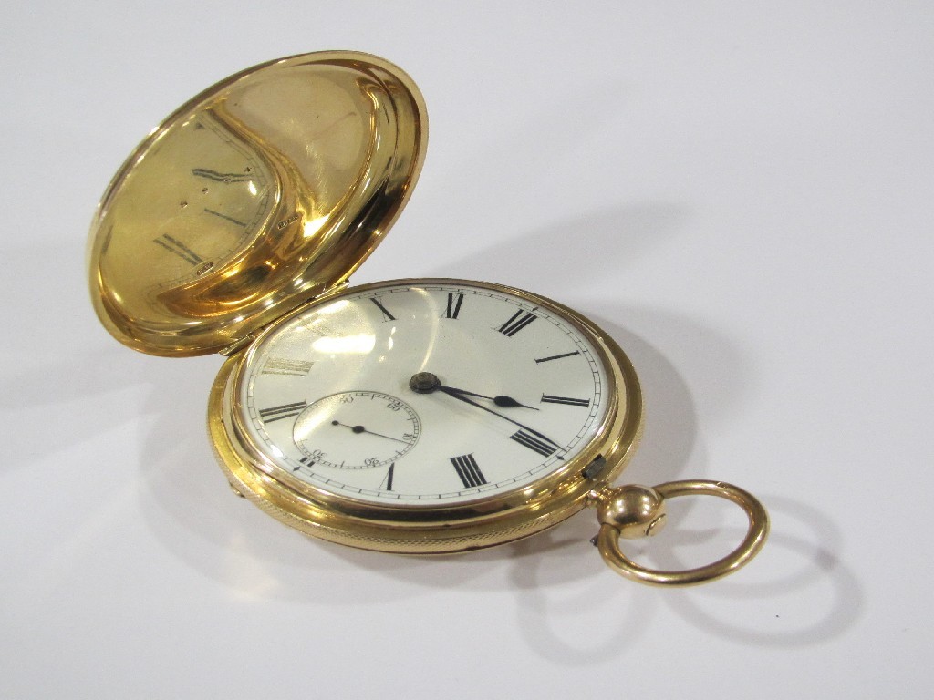 Appraisal: An eighteen carat gold full hunter pocket watch with white