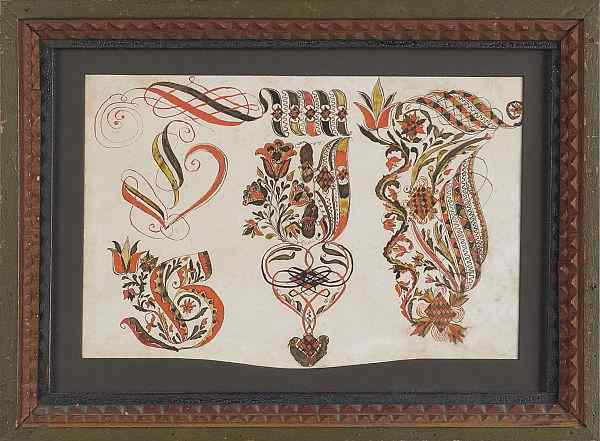 Appraisal: Franconia Schwenkfelder watercolor and ink on paper fraktur lettering example