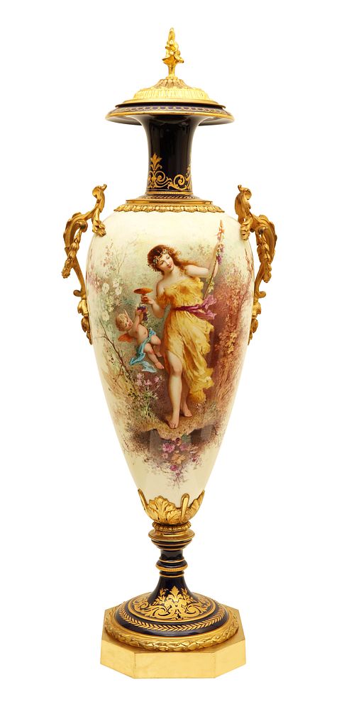 Appraisal: FRENCH NEO-CLASSICAL REVIVAL SEVRES PORCELAIN AND ORMOLU MOUNTED VASE MIDDLE