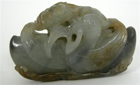 Appraisal: CHINESE JADE CARVING OF A PAIR OF MANDARIN DUCKS TH