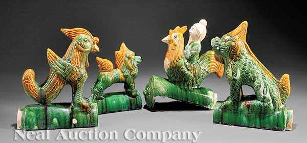 Appraisal: A Group of Four Chinese Sancai Glazed Roof Tiles each