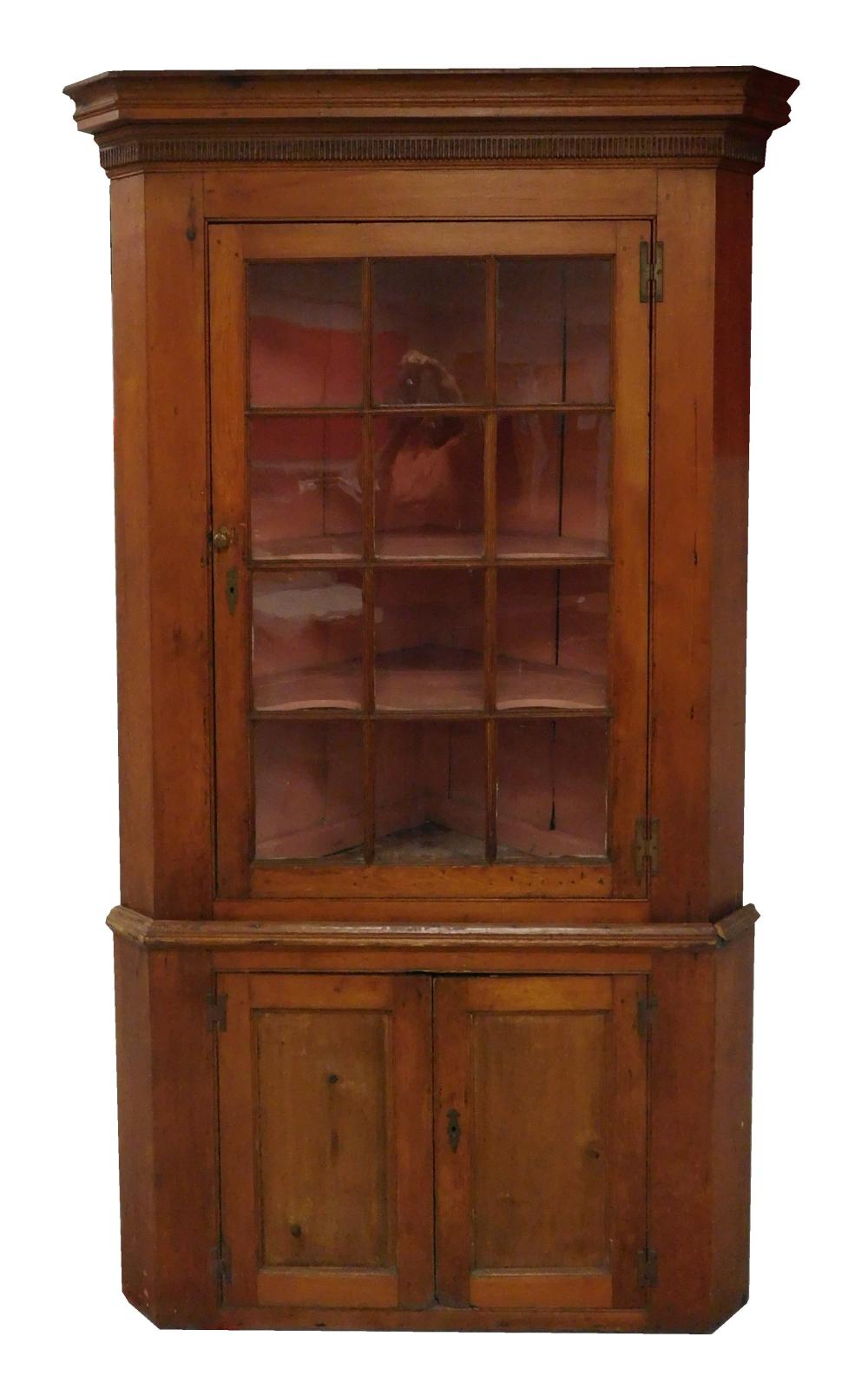 Appraisal: Chippendale corner cupboard Pennsylvania c two-part cupboard in pine upper