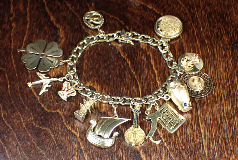 Appraisal: YELLOW GOLD CHARM BRACELET with a k gold curb chain