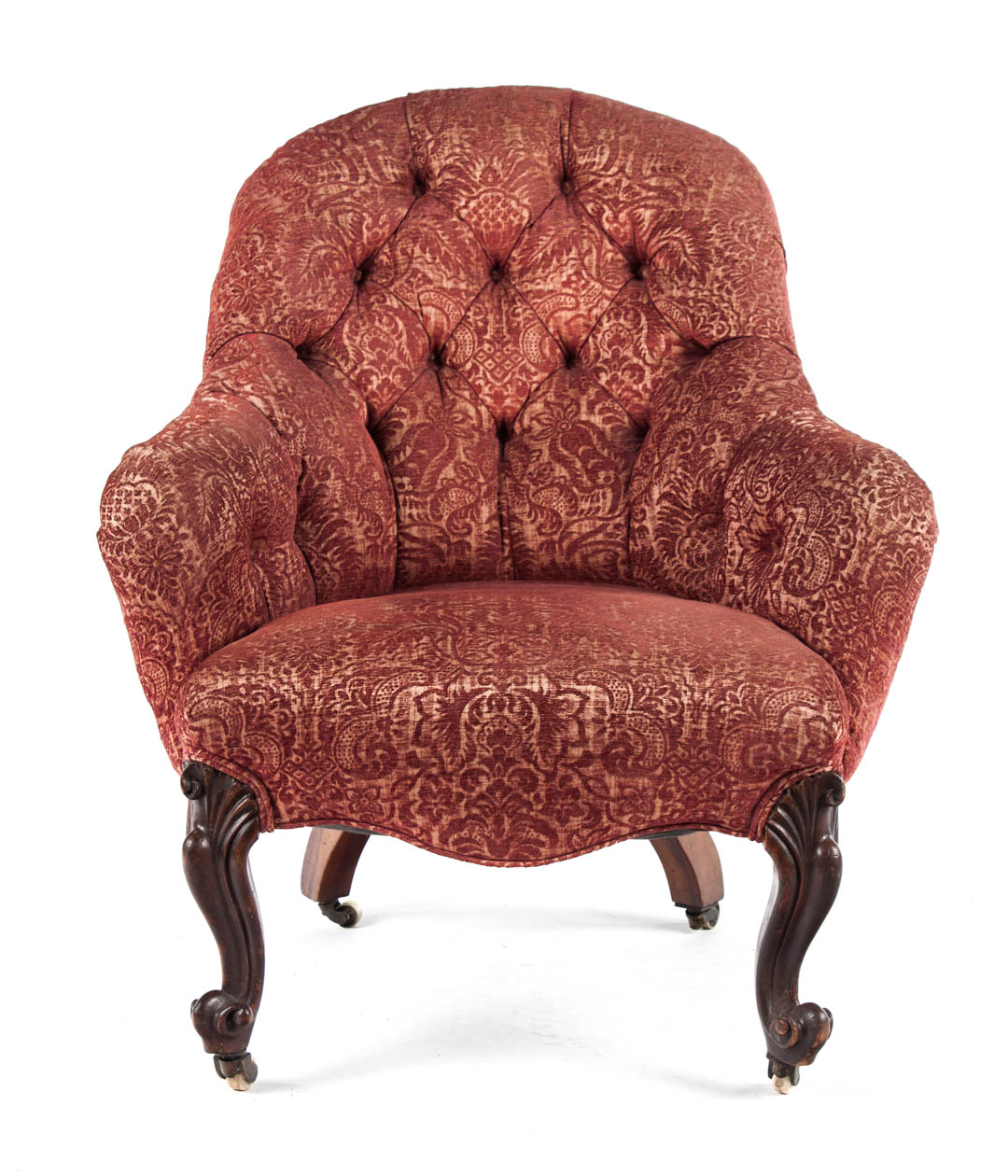 Appraisal: Victorian Rococo Revival upholstered armchair mid- th century button-back upholstery