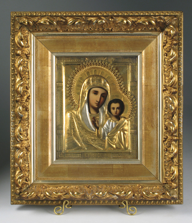 Appraisal: RUSSIAN ICON The Kazan Mother of God having repoussed and