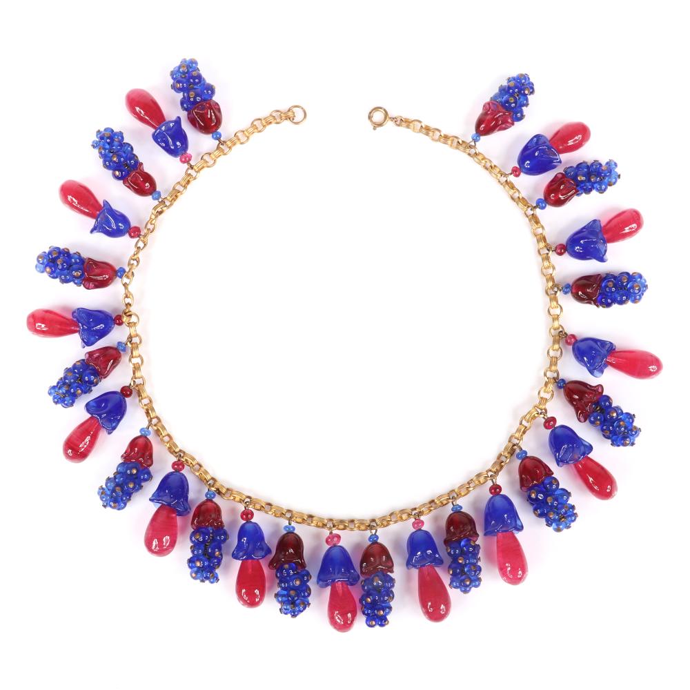 Appraisal: FRENCH GRIPOIX POURED GLASS CHOKER NECKLACE WITH DANGLING BLUE GLASS