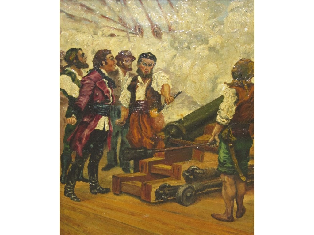 Appraisal: Near pair of oils on canvas 'Firing a cannon' and