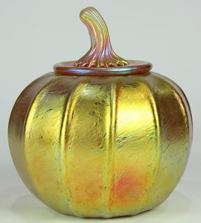 Appraisal: Lundberg Studios iridescent glass pumpkin Lundberg Studios iridescent glass pumpkin