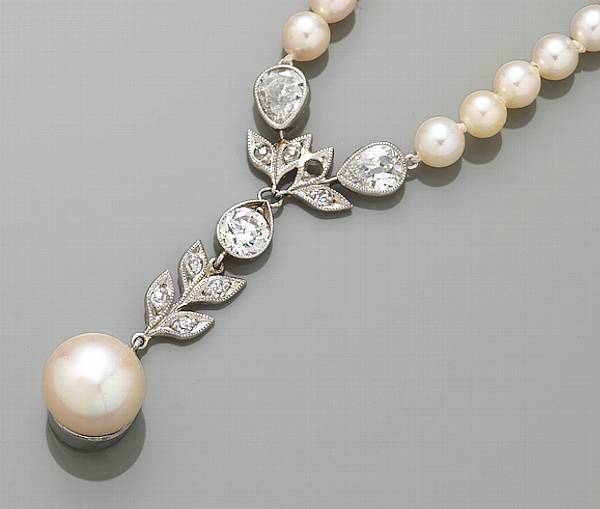 Appraisal: A cultured pearl diamond and platinum necklace length in