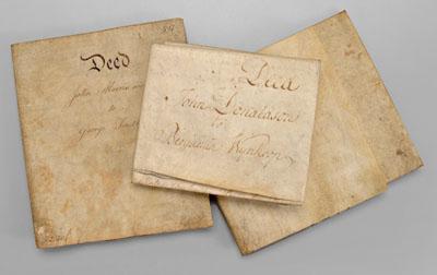 Appraisal: Three Philadelphia deeds all manuscript documents on vellum several signatures