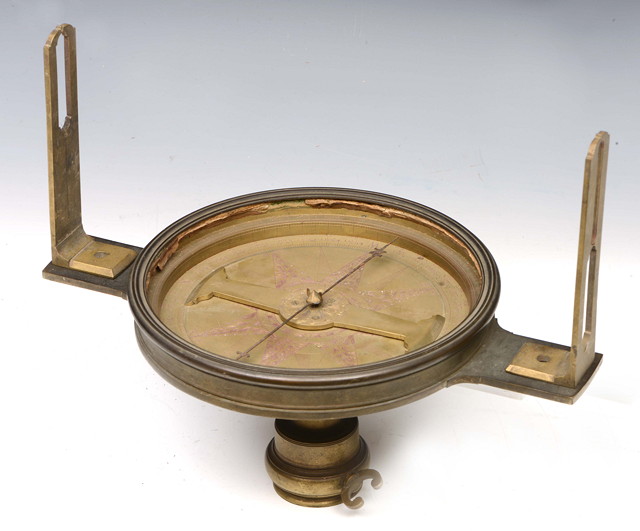 Appraisal: AN TH CENTURY CIRCUMFERENTOR with finely foliate engraved brass dial