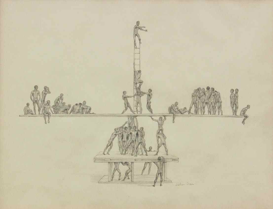 Appraisal: LEAR John American - ''Figures in Balance'' Pencil Drawing Sight