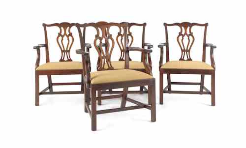 Appraisal: Set of four Saybolt Cleland Chippendale style mahogany chairs