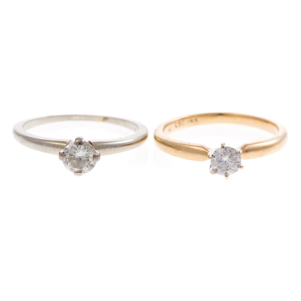 Appraisal: A Pair of Ladies Diamond Solitaire Rings K white gold